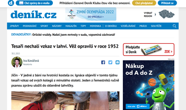 Tesaři nechali vzkaz v lahvi. Věž opravili v roce 1952